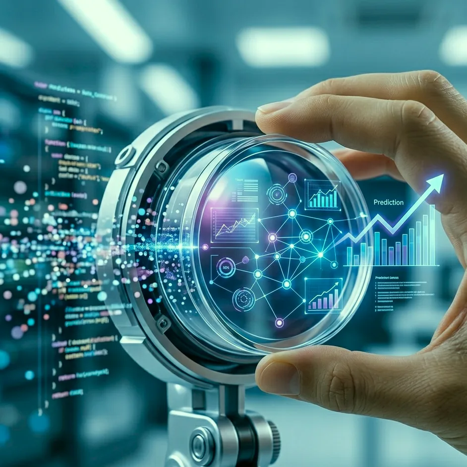 Lente que analiza datos y genera predicciones